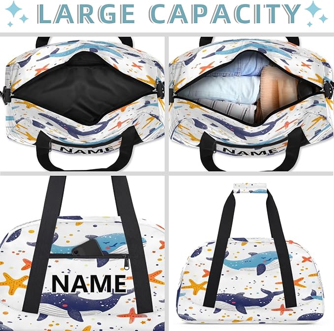 Cute Custom Small Gym Bag 18 inch for Women Men Personalized Whale Carry On Overnight Weekender Bag for Travel Work Dance Sport