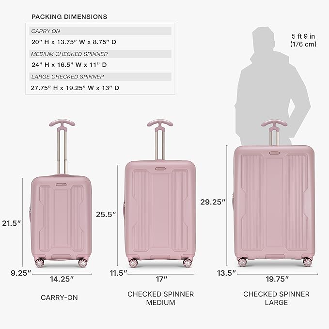 Traveler's Choice Ultimax II Polycarbonate Hardside Luggage with Spinner Wheels, Pink, 29-Inch Large Luggage