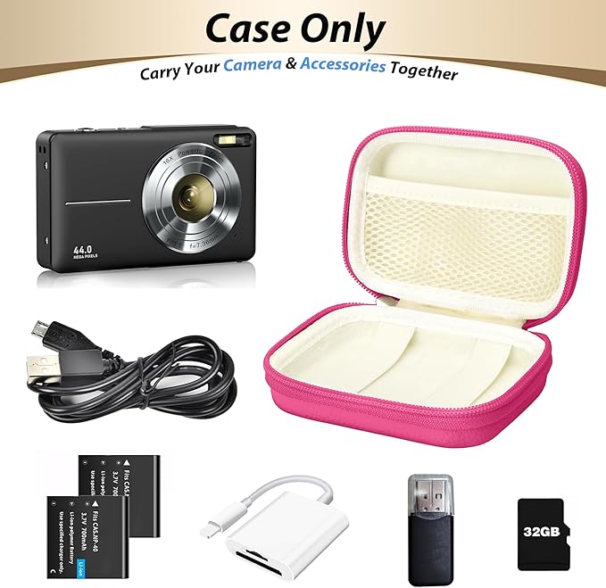 Digital Camera Case for CAMKORY, KODAK PIXPRO FZ45/FZ55, Canon IXUS 285 HS, Lecran, Small Travel Compact Camera Holder with Mesh Pocket for Accessories SD Card (Rose Pink)