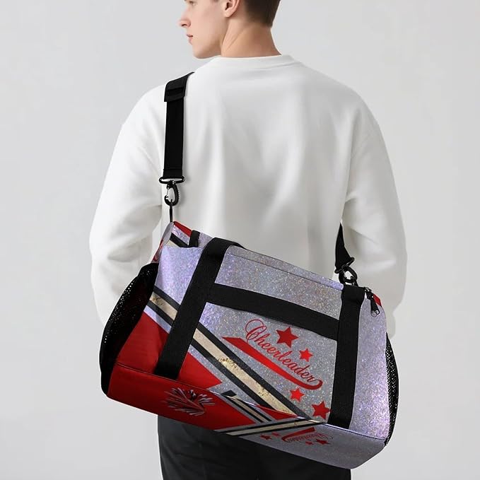 Waterproof Gym Bags Custom Cheerleaders Red Maroon Cheerleadings Duffel Bag with Name Adjustable Shoulder Strap Travel Bag for Teens Training Bag