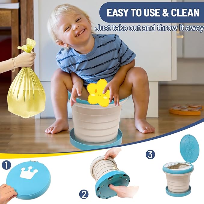 SunnySmile portable, foldable potty seat for toddler, Training Toilet Seat Emergency Toilet for Car, Camping, Outdoor, indoor (light blue, large)