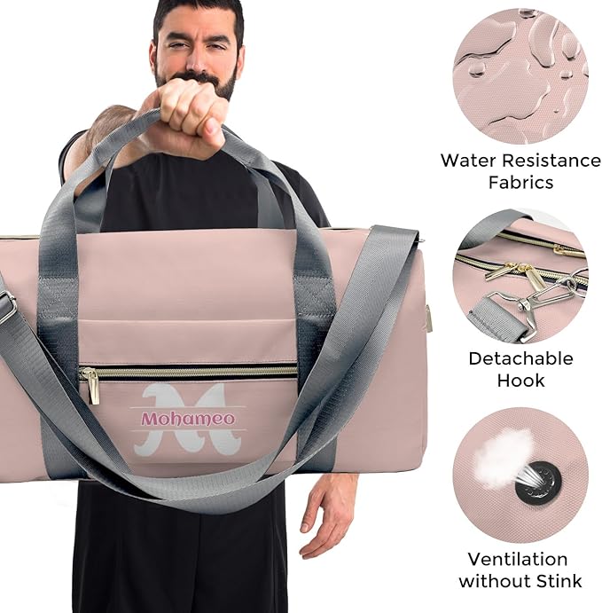 Personalized Tactical Gym Bag For Men，Custom Travel Duffel Bag with Name，Sports Workout Travel Bag with Shoes Compartment-Pink letters