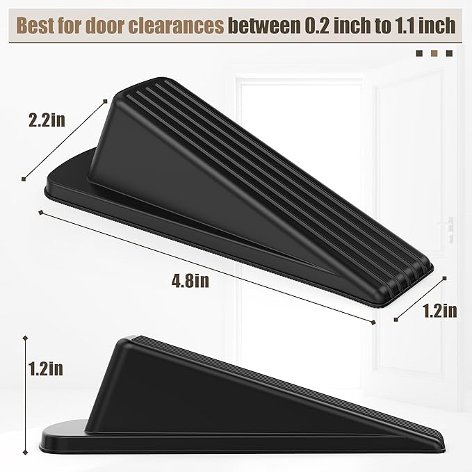 Crosize 24 Pack Door Stoppers for Bottom of Door, Premium Rubber Door Stops, Sturdy Wedge for Carpet, Tile, Concrete, Wood, Door Holder for Heavy Duty Door, Black