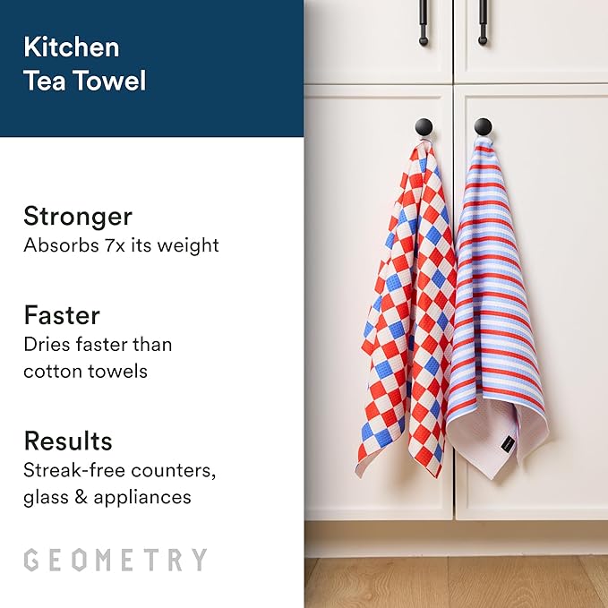 GEOMETRY Kitchen Towels - Quick Dry, Absorbent Microfiber Dish Towels for 4th of July, Memorial Day, Veterans Day, and Holiday Decor - Red, White, and Blue- Patriot Picnic