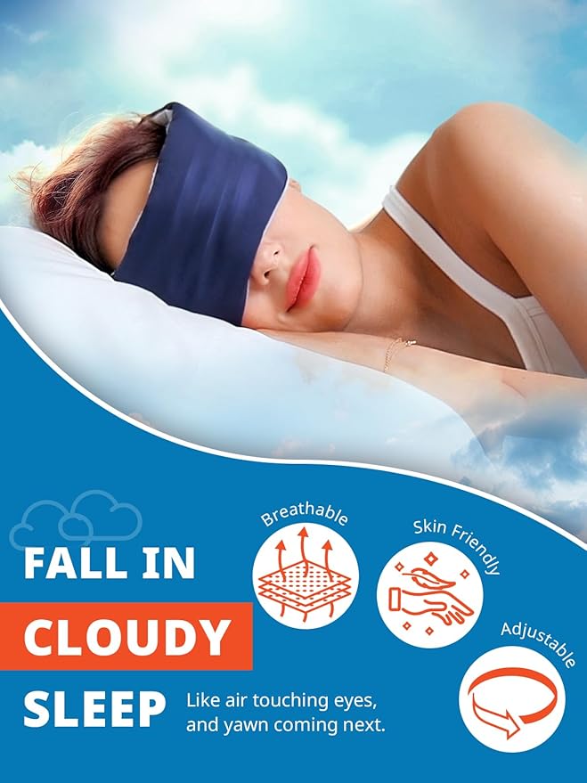Sleep Mask, Eye Mask for Sleeping, Upgrade Ultra-Soft Blackout Eye Cover for Women Men, Wider Adjustable Strap for Side Sleeper, Travel, Nap, Yoga, Relief Eye, Blue