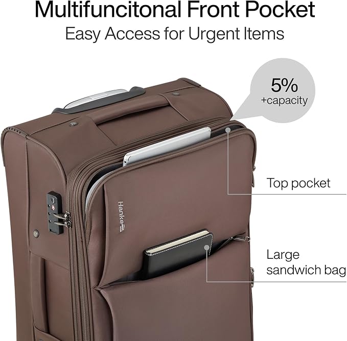Hanke 28 Inch Luggage Softside Expandable Suitcases with Spinner Wheels, Travel Checked Luggage for Women Men(Coffee)