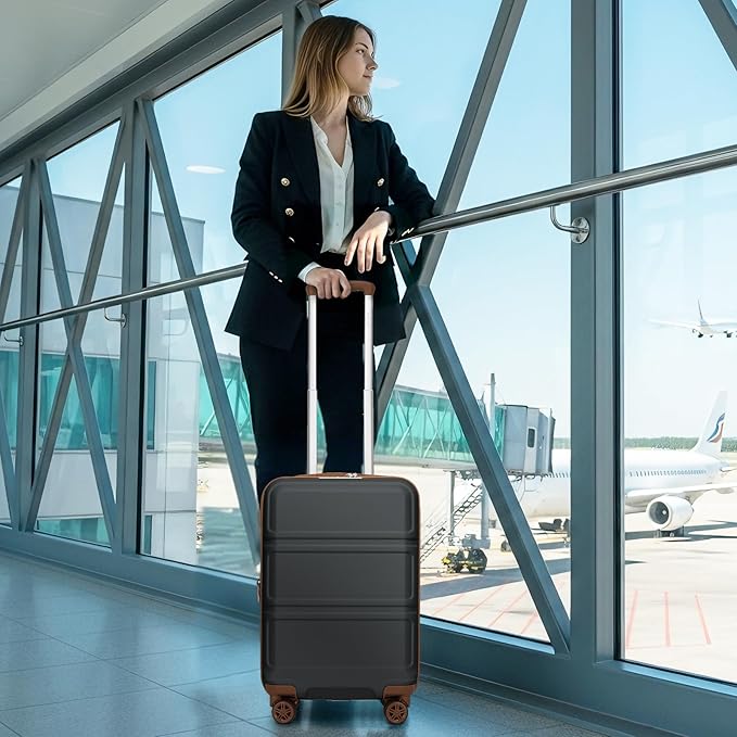 Kono 3 Piece Luggage Sets Expandable with Spinner Wheels TSA Lock Lightweight PC+ABS Hardside Travel Rolling Suitcases 20in 24in 28in Carry on Apricot Grey