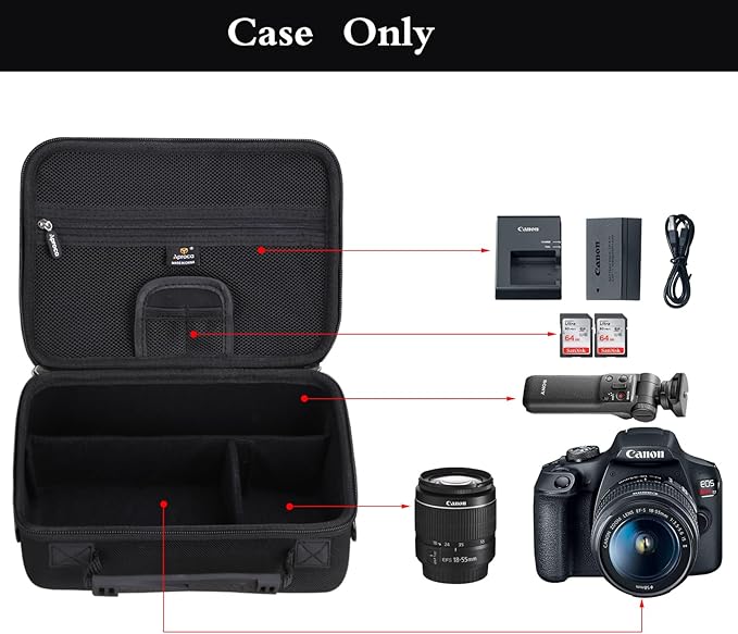 Aproca Case Compatible with Canon EOS Rebel T7, T7i, T8i, R100, R50, R5, R6 Mark II, R7, R8 Camera, Portable Storage Bag with 4 DIY Dividers and Shoulder Strap -Black