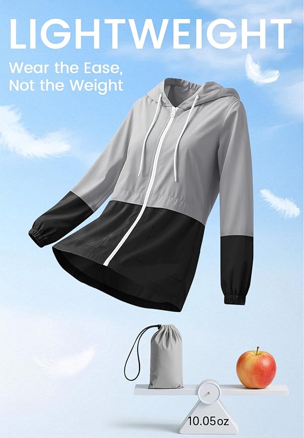 Zando Lightweight Rain Jacket Women Waterproof - Raincoat for Women Packable Rain coat Hooded Windbreaker for Travel Outdoor