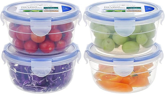 KIGI Small Plastic Bowls with Lid, Leak Proof Round Food Storage Container Set for Meal Prep, Lunch & Soup, 4 Sided Locking Lid, Airtight, BPA-Free Plastic, 10 oz / 1.25 Cup, 8 Piece set