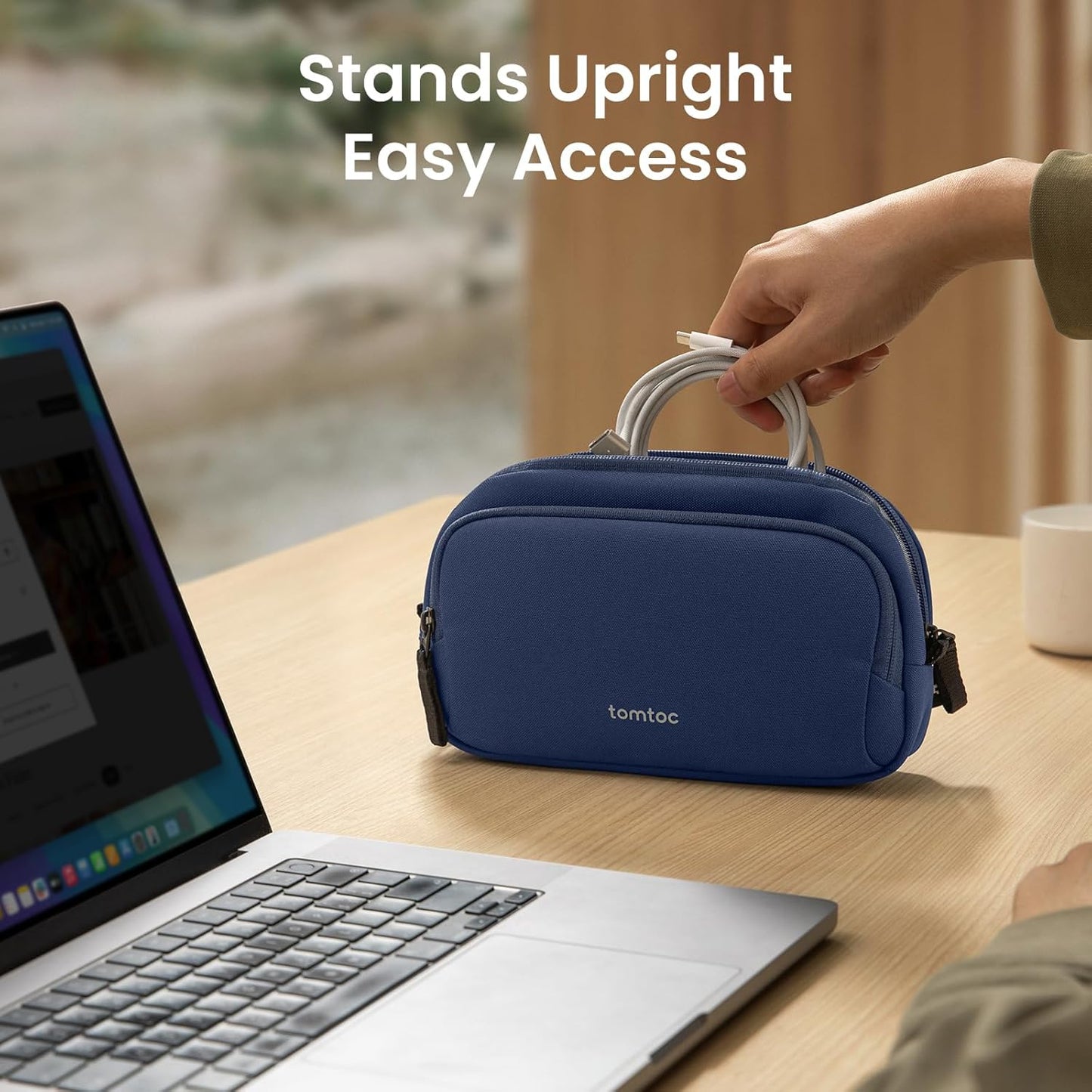 tomtoc Electronic Organizer Travel Case, Water Resistant Dual Compartment Tech Pouch Cable Organization Storage Bag for Charger, Cord, Phone, Hard Drive, Power Bank, Accessories Travel Essentials