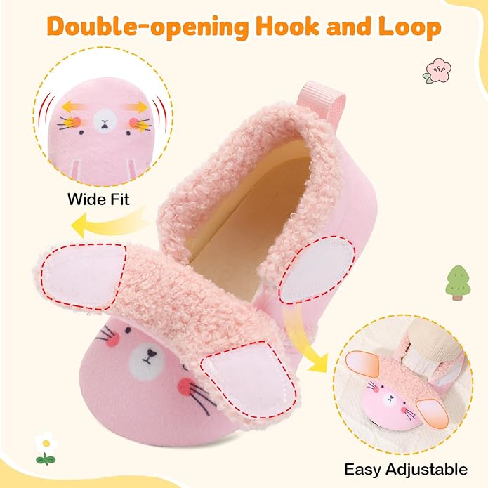 JOINFREE Toddler Slippers Boys Girls Adjustable House Shoes Barefoot Sock Shoes with Rubber Sole Baby Comfort Warm Indoor Outdoor Walking Shoe