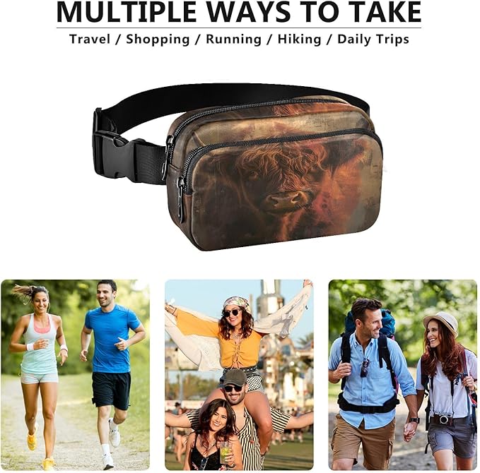 Highland Cow Fanny Pack for Women Men Water Resistant Fashion Waist Packs with Adjustable Strap Belt Bag for Travel Workout Jogging Hiking 21220199