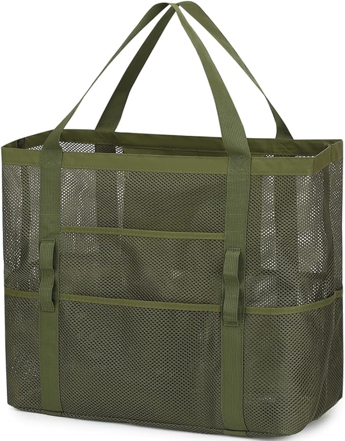 Mesh Beach Bag, Large Beach Tote with Zipper Pocket, Toys Pool Bag for Family Travel Vacation Cruise Essentials