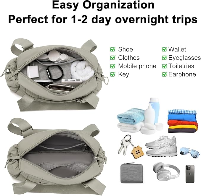 CAMTOP Mini Gym Bag for Women, Small Gym Tote Bag Puffy Quilted Sports Duffel Bag with Wet Compartment and Coin Purse Duffel Bags Dance Yoga Workout Bag for Gifts (Green, Mini-12.6")