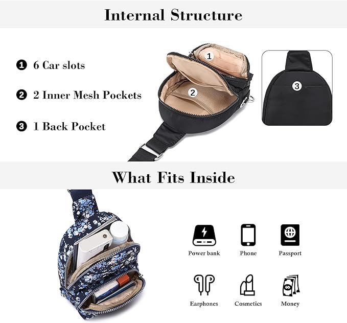 NEICOA Anti Theft Crossbody Bags for Women Small Nylon RFID Sling Bag Lightweight Travel Purse for Daily Casual Use(Blue Floral)