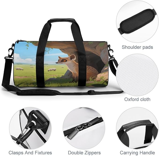Sports Gym Bag for Women Men Travel Duffel Bag Tote Weekender Bag Meerkats Next to The Caves Carry on Overnight Bag for Travel Swimming Fitness Workout Sports Duffle Bag