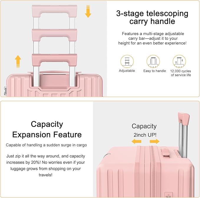 28 Inch Large Checked Luggage, Hardside Checked Suitcase with 360° Spinner Wheels, Lightweight PC Hard Shell Carry Luggage, TSA Approved Lock, 28" Expandable Large Suitcase for Women Travel