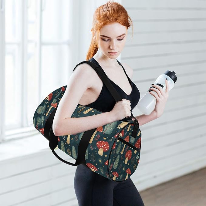 MNSRUU Sports Duffel Bags, Red Mushroom Athletic Gym Bag Overnight Workout Travel Tote Luggage for Men Women Yoga