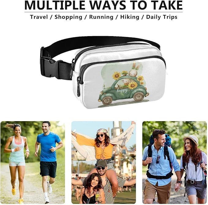 Bunny Driving A Car with Sunflowers Fanny Pack for Women Men Water Resistant Fashion Waist Packs with Adjustable Strap Belt Bag for Travel Workout Jogging Hiking 21218885
