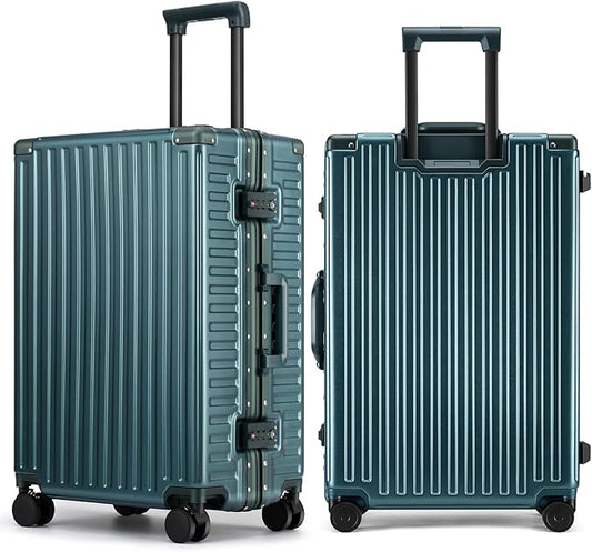 ROAMING Zipperless Luggage 24 Inch with Aluminum Frame, 3-Layer PC Trunk-Medium Lightweight Hard Shell Suitcase with Spinner Wheels, Metal Travel Luggage with Double TSA Locks, Dark Night Green