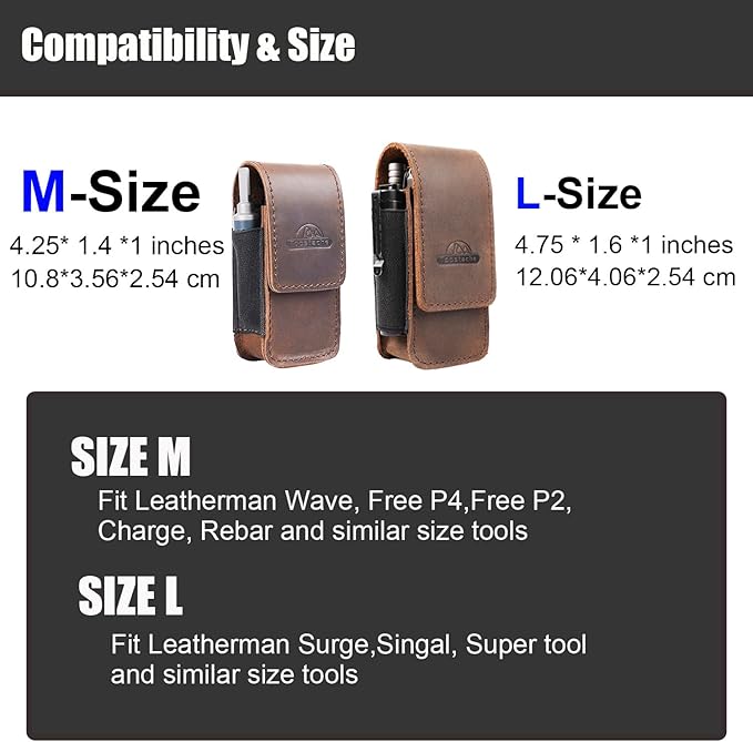Topstache Leather Multitool Sheath - Belt Clip Multitool Holster for Leatherman - Leather Tool Pouch - Multi Tool Case Sheath for Belt - Magnetic Closure Pocket EDC Organizer, M,DarkBrown