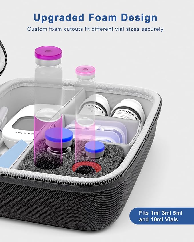 Krypthos Diabetic Supplies Travel Case, Portable Diabetes Organizer for Glucose Meter, Blood Sugar Test Strips Kit, Insulin Pens, Vials, Syringes, Lancing Device and More with Adjustable Dividers