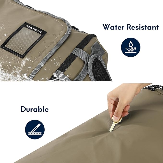 Haimont Duffel Backpack Bag 50L Water Repellent Sports Gym Bag Foldable Men Women with Shoe Compartment for Travel Hiking Camping Outdoor, Upgrade, Khaki