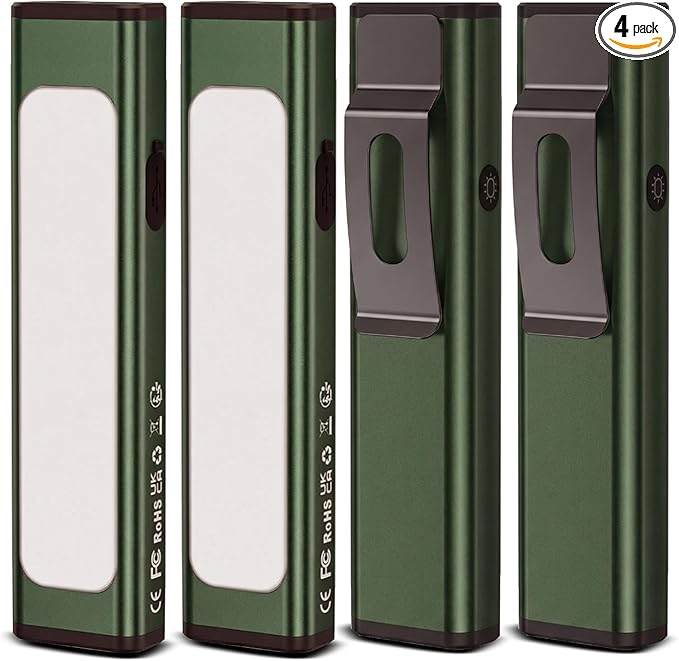 Pocket Flashlight, 1200 Lumens Rechargeable EDC Flashlight with Clip, USB-C Port, 3 Modes Waterproof Warning Light for Working, Camping, Repairing, Emergencies (Green, 4PCS)