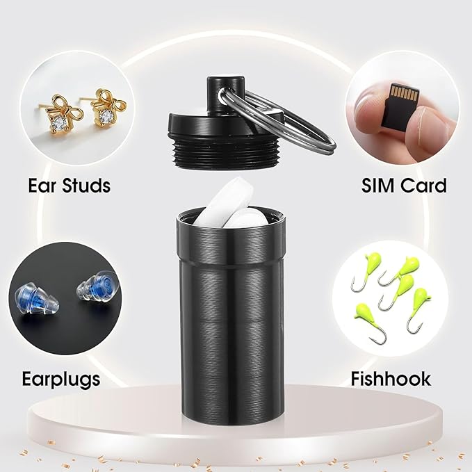 2Pcs Loops Ear Plug Case, Portable Metal Earplug Case Keychain, Travel Ear Plug Holder, Waterproof Loops Earbuds Storage Container for Outdoor Jewelry Pill Organizer (Black, Silver)