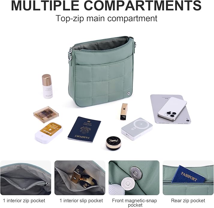 Anti Theft Crossbody Bags for Women,Quilted Puffer Travel Purses Shoulder Hobo Bag Handbag with Guitar Strap