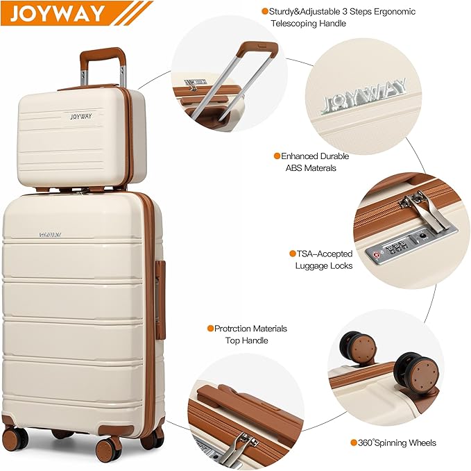 Joyway 5 Piece Luggage Sets, Lightweight Rolling Hardside Carry On and Checked Suitcase with TSA Lock and Spinner Wheels for Women and Men Travel Baggage White