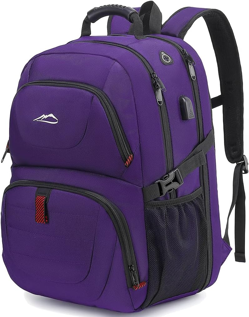 ProEtrade Travel Backpack, Extra Large Laptop Backpack School Business Anti Theft TSA Approved College Work Computer Bag Fits 17 Inch Laptop with USB Charging Port Bookbag for Women Men(Purple)