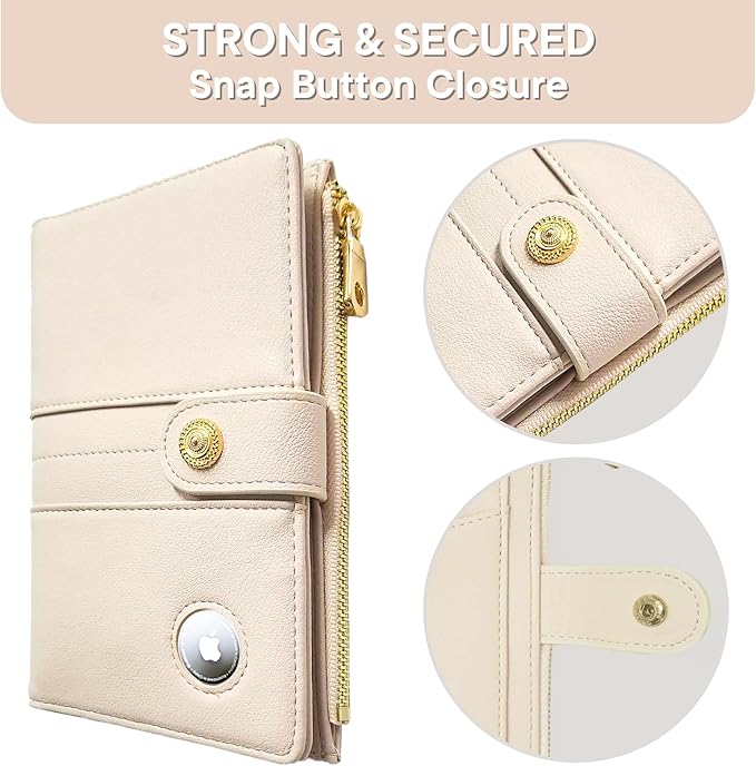elzama Passport Holder with Airtag Slot for Travel Women, RFID Passport Wallet with Airtag Holder, Zipper Pocket Card Slots Pen Holder & Airtags Keychain (Air tag Not Included) Ivory