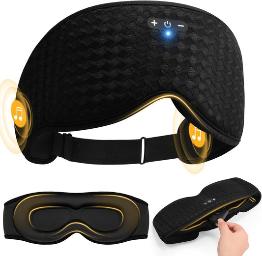 3D Contoured Sleep Mask with Bluetooth Headphones, Adjustable Blackout Sleeping Mask, Easy Installation Sleeping Headphones with Ultra-Thin Stereo Speakers for Men, Women - Black