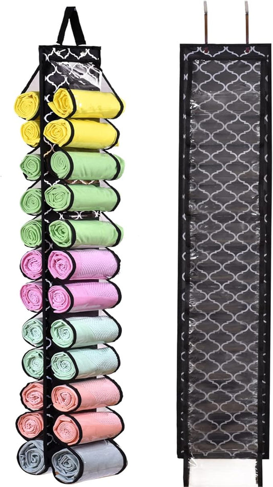 Legging Storage Bag Storage Hanger Can Holds 24 Leggings or Shirts Jeans Compartment Storage Hanger, Foldable Leggings Organizer Clothes Portable Closets Roll Holder(Color-DL)