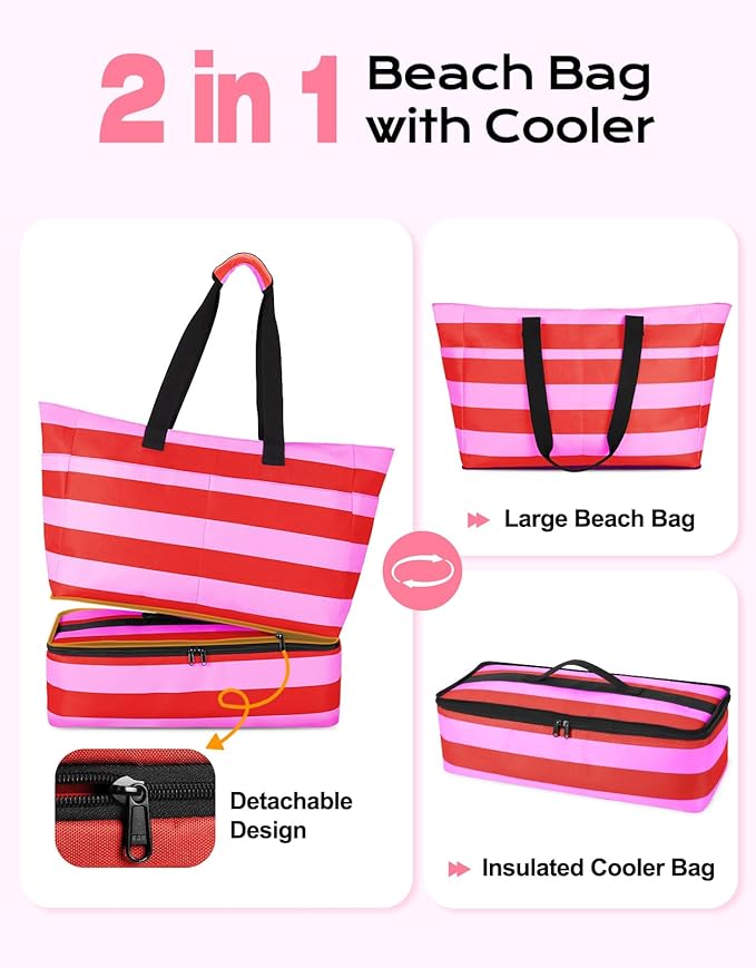 Beach Bag with Cooler, 54L Large Waterproof Sandproof Travel Tote Bag, Duffel Weekender Bag for Packing/Travel/Gym