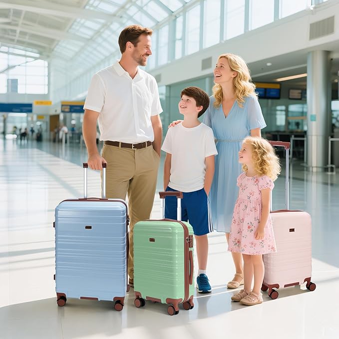 20 Inch Carry on Luggage 22x14x9 Airline Approved Green PC Hardside Double Spinner Wheels Lightweight Suitcase TSA Lock Travel for Men and Women