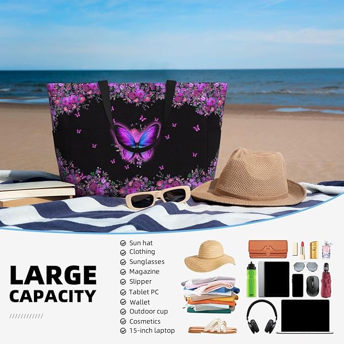 Large Beach Bag for Women Waterproof Foldable Travel Shoulder Tote Bag with Pocket for Weekender Pool Vacation