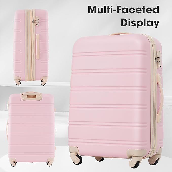 Merax Luggage Sets 2 Piece Expandable Hardside Luggage with Travel Bag Suitcase Set with Spinner Wheels(20+28+bag,Light Pink-1)