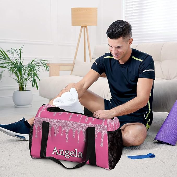 Pink Bling Print Personalized Duffle Travel Bag Custom Duffel Bag with Printed Sports Bag with Name Weekend Overnight