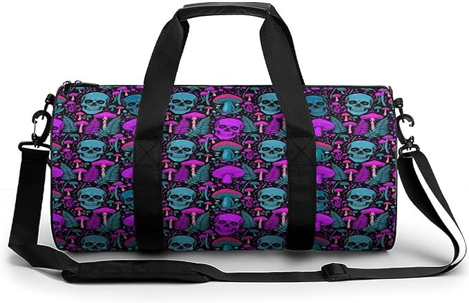 Travel Duffle Bag Purple Leaf Trippy Mushroom Eye Skull Carry On Weekender Bags Workout Lightweight Duffel Bags for Men and Women