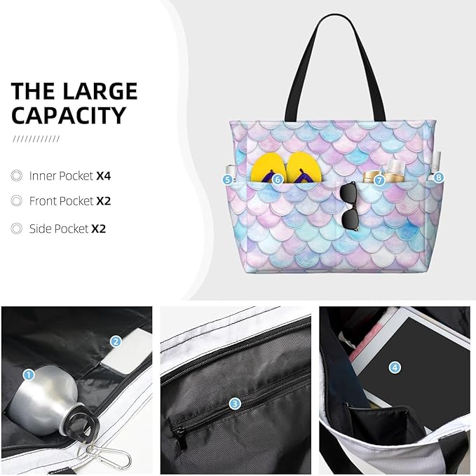 Large Beach Bag for Women Waterproof Foldable Travel Shoulder Tote Bag with Pocket for Weekender Pool Vacation