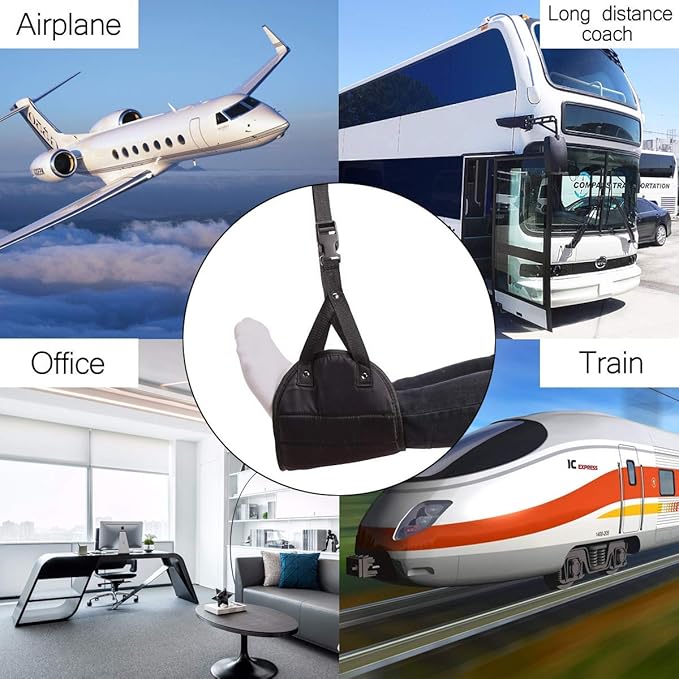 Magik 1-3 Pack Portable Foot Rest Relax Travel Hammock Carry Flight Leg Lift Pedal Adjustable Height and Length Airplane Office Bus Train Pad, Reducing Swelling and Soreness (Black, 3 Pack)