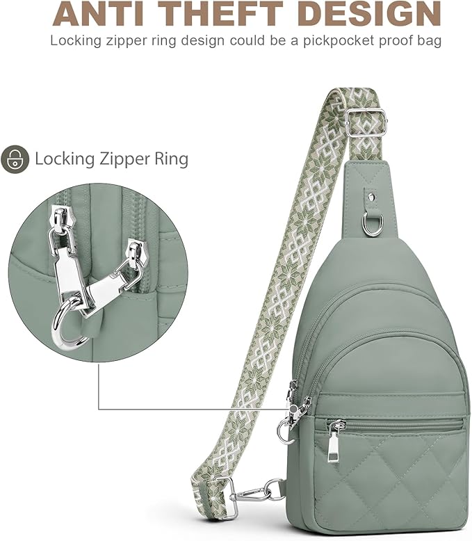Sling Bag for Women, Anti-Theft RFID Crossbody Bag Nylon Sling Purse for Travel, Puffy Small backpack for Daily Hiking Sports Green