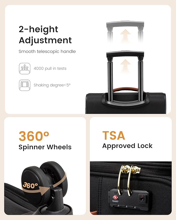 LOVEVOOK Carry on Luggage 22x14x9 Airline Approved, 22 Inch Large Rolling Suitcase with Garment Bag, Spinner Wheels & TSA Lock, 49L Softside Lightweight Underseat Carryon Luggage for Women Men Travel