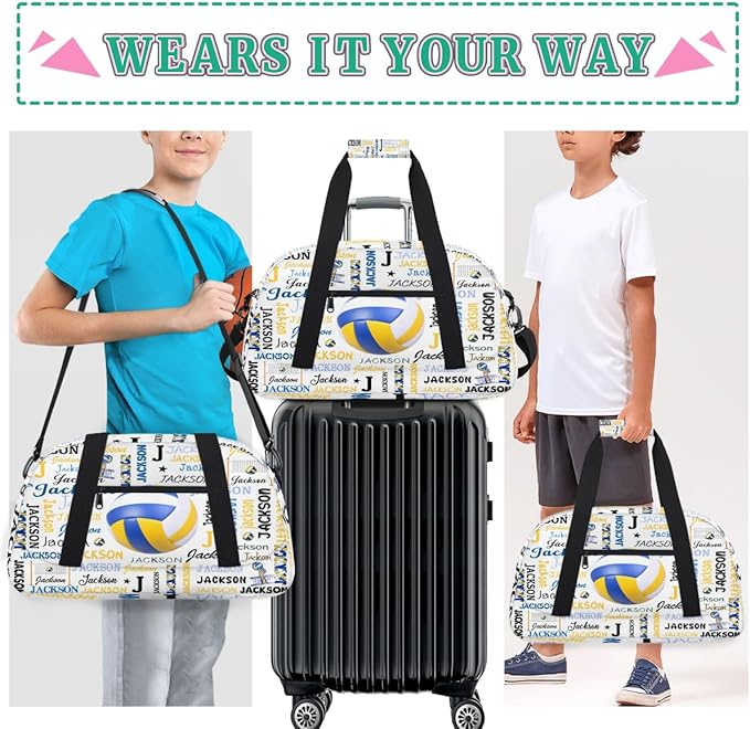 Custom Name Duffel Bag for Boys, Personalized Sports Gym Bag Overnight Travel Weekender Bag Lightweight Carry On Sleepovers Bag for School Practice Gymnastics
