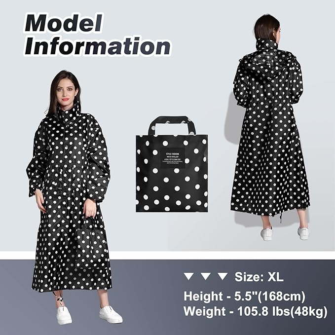 LAMA Womens Long Raincoats Rain Jacket Waterproof Packable Hooded Windbreaker Lightweight Adjustable Waist for Outdoor