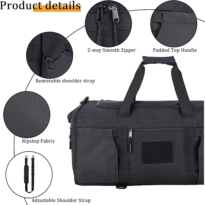 Greencity Gym Bag Duffel Bag with Shoe Compartment for Men Sports Duffels Bag Fitness (Black)