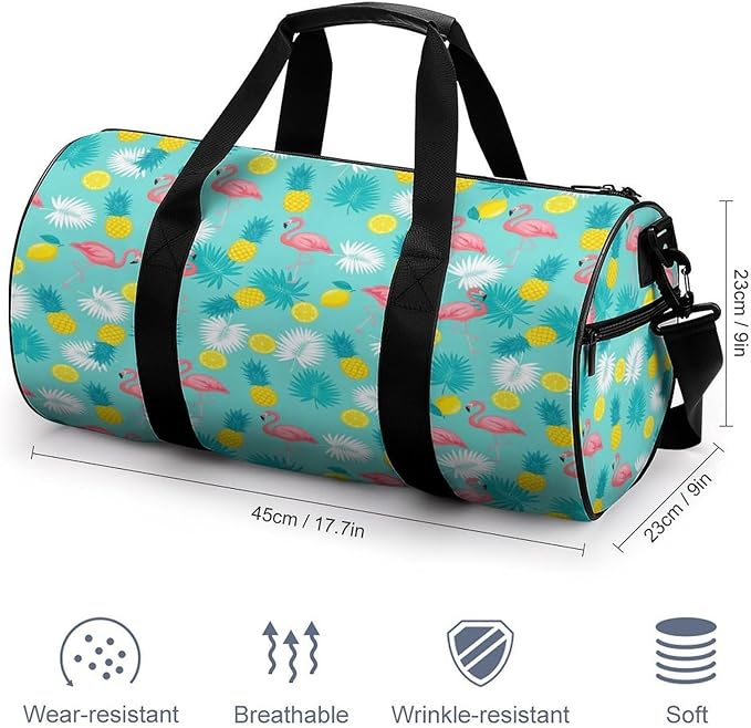 Travel Duffle Bag Pink Flamingo Pineapples And Exotic Leaves Carry On Weekender Bags Foldable Overnight Bag Workout Lightweight Bags